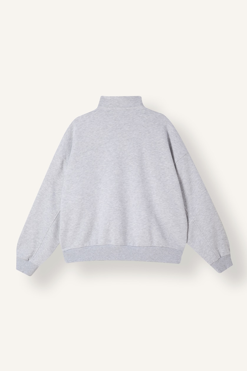 Kadın Açık Gri Melange Oversize Yarım Fermuarlı Baskılı Sweatshirt
