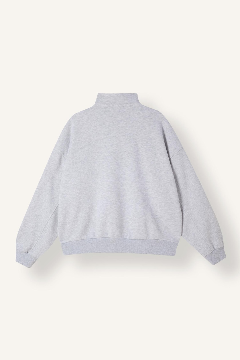 Women Light Grey Melange Oversize Printed Half-Zip Sweatshirt