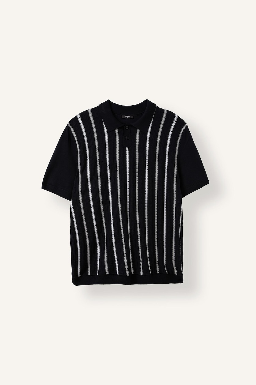 MAN NAVY Standard Fit Striped Knit Polo Shirt
