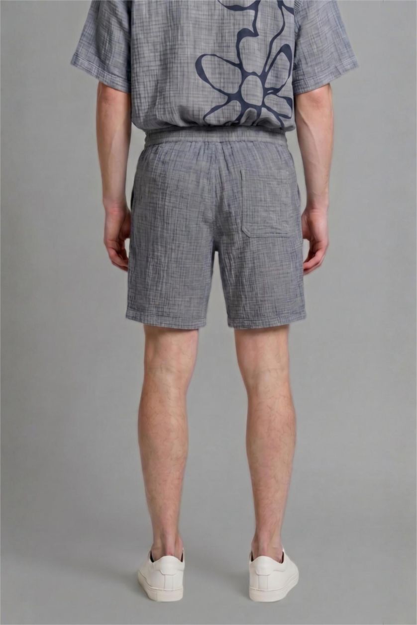 Erkek Mavi %100 Pamuk Relaxed Fit Bermuda Şort