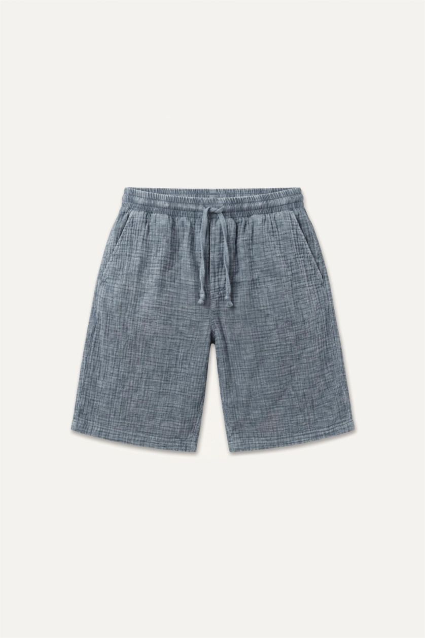 Erkek Mavi %100 Pamuk Relaxed Fit Bermuda Şort