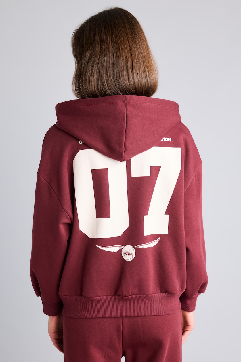 Kadın Bordo Harry Potter Baskılı Oversize Hırka Sweatshirt