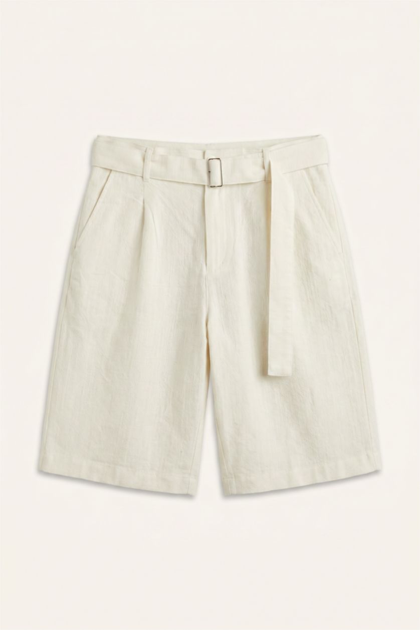 Erkek Ekru Relaxed Fit Bermuda Şort