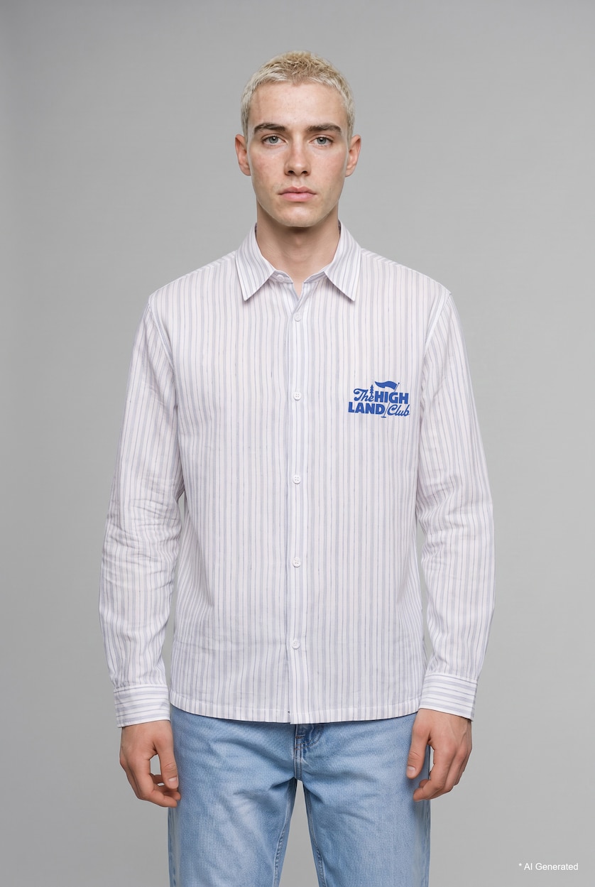 Men Blue Boxy Fit Striped Long Sleeve Shirt