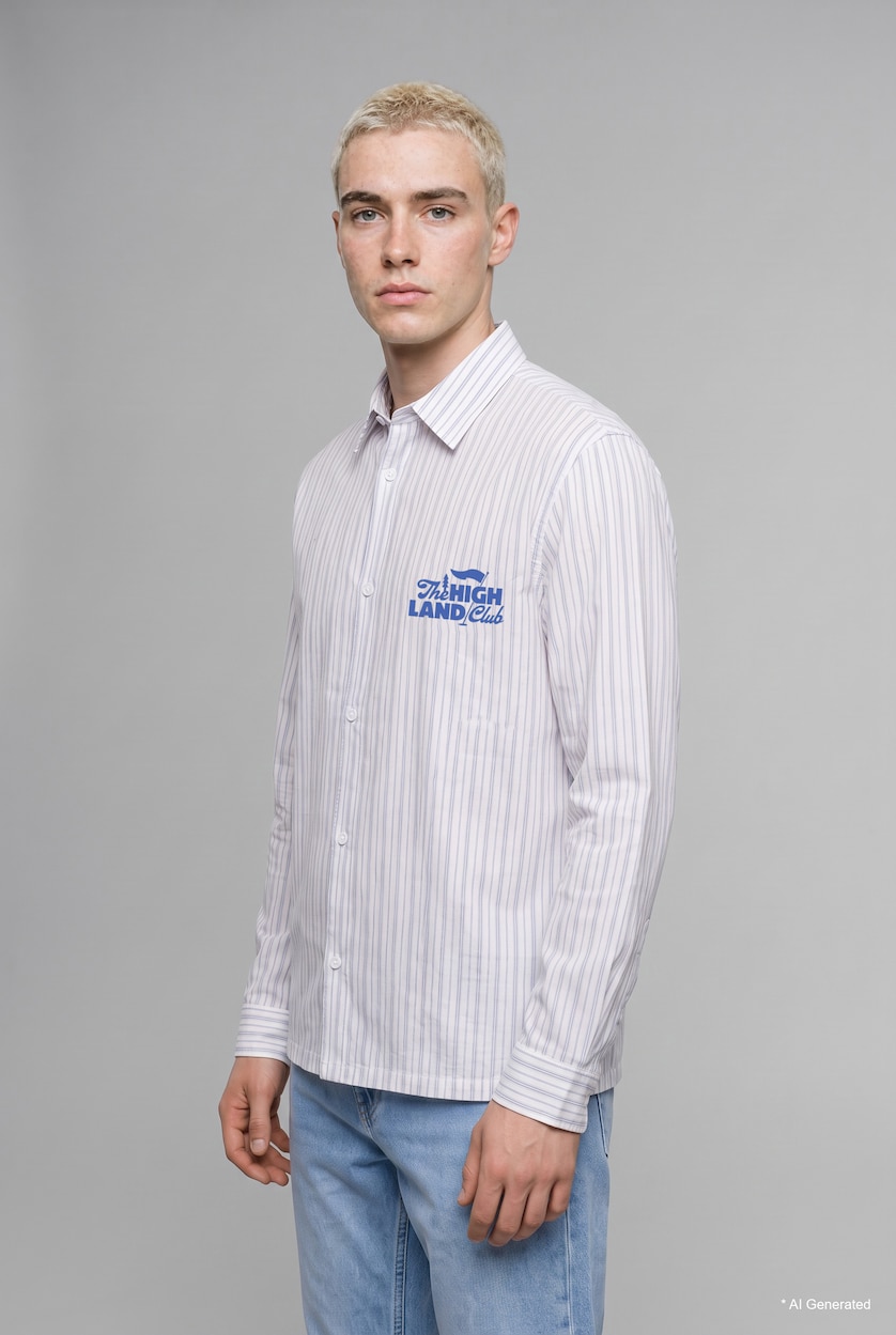 Men Blue Boxy Fit Striped Long Sleeve Shirt
