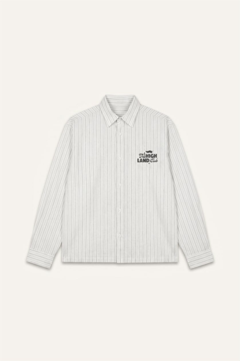 Men Grey Boxy Fit Striped Long Sleeve Shirt