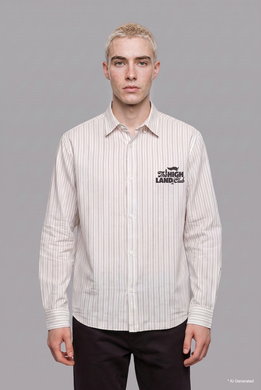 Men Grey Boxy Fit Striped Long Sleeve Shirt