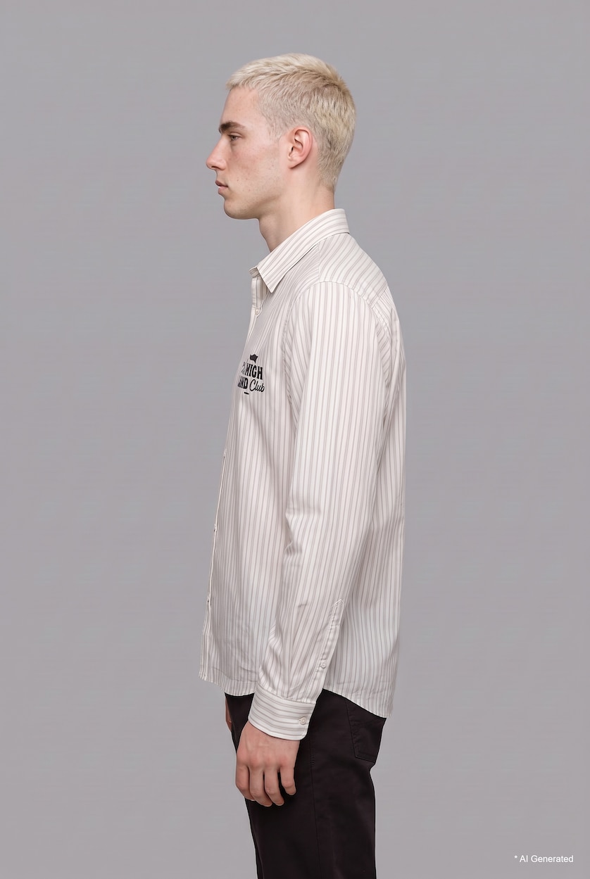 Men Grey Boxy Fit Striped Long Sleeve Shirt