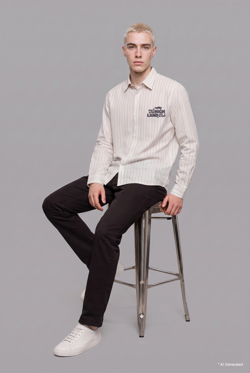 Men Grey Boxy Fit Striped Long Sleeve Shirt