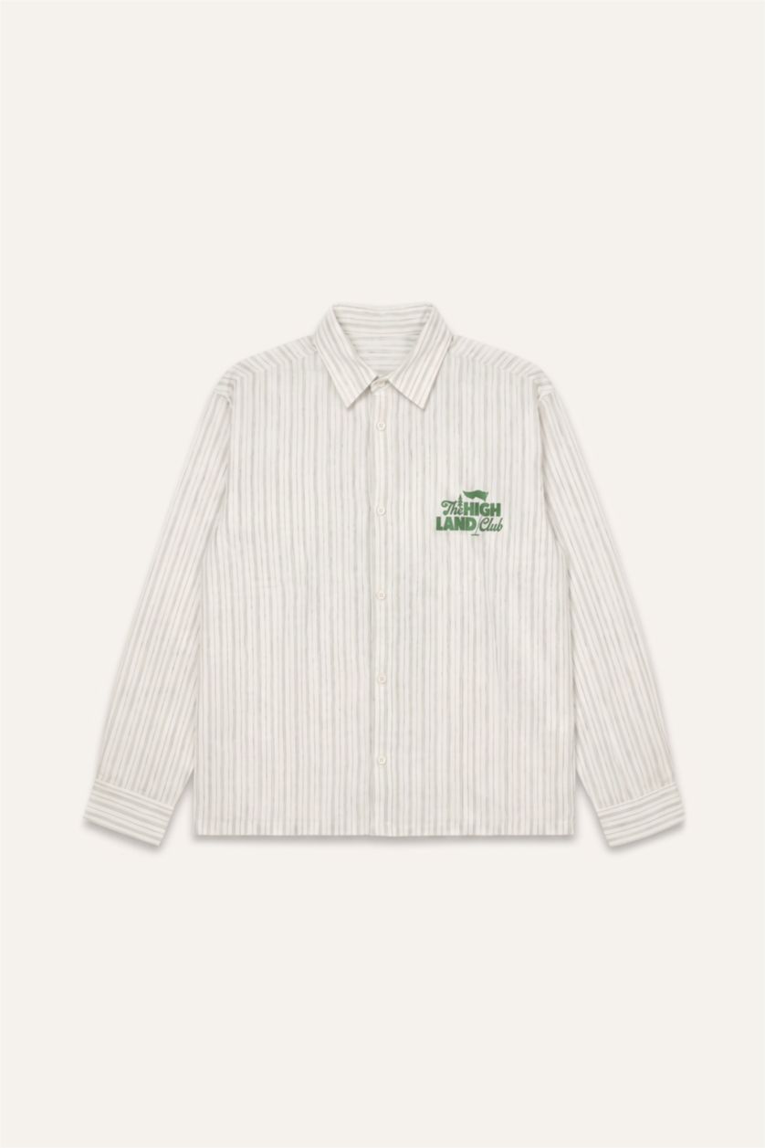 Man Light Yellow Boxy Fit Striped Long Sleeve Shirt