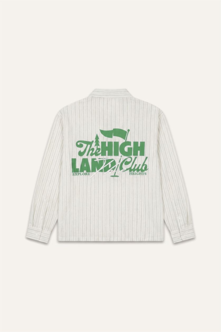 Man Light Yellow Boxy Fit Striped Long Sleeve Shirt