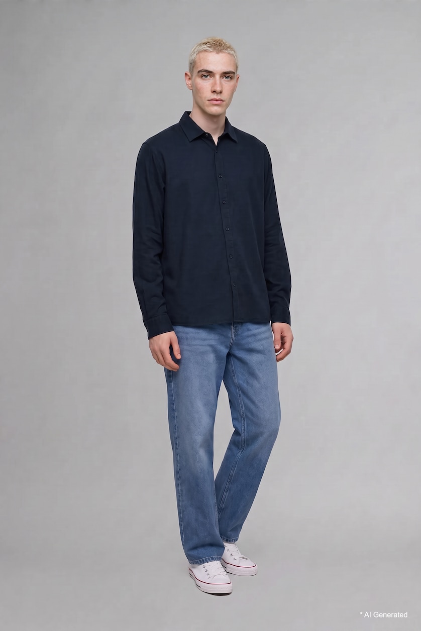 رجال كحلي Regular Fit Long Sleeve Shirt