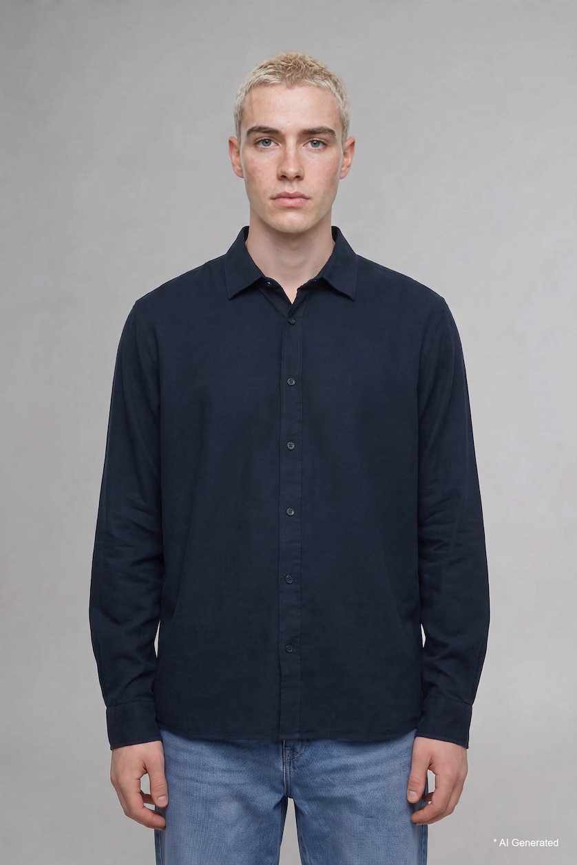 رجال كحلي Regular Fit Long Sleeve Shirt