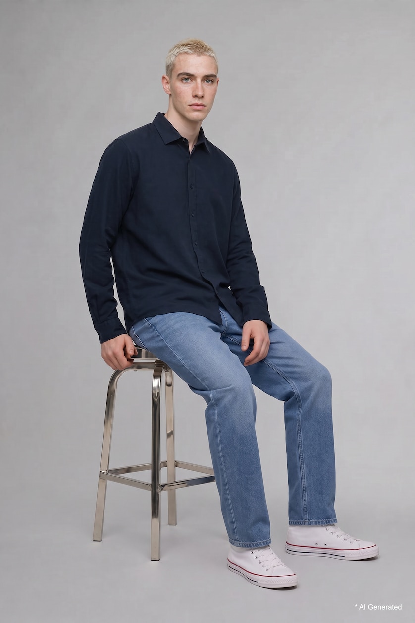 رجال كحلي Regular Fit Long Sleeve Shirt