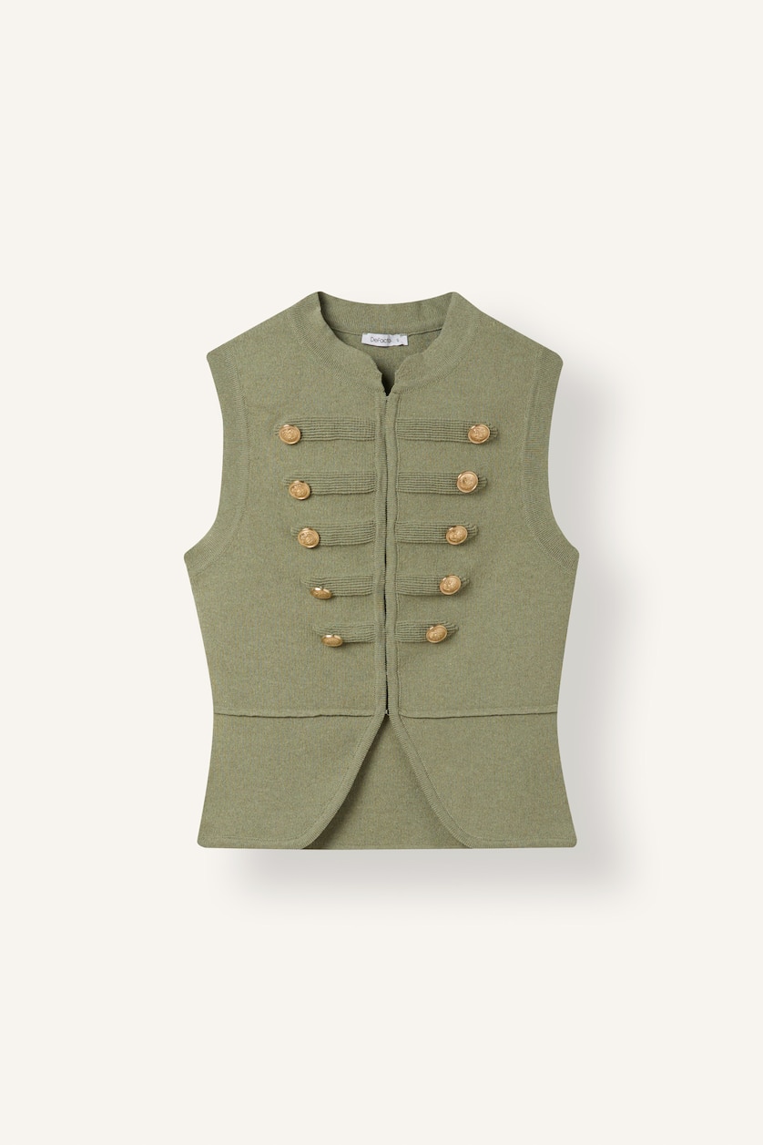 WOMAN Light Khaki Fitted Crop Sleeveless Light Khaki Napoleon Vest