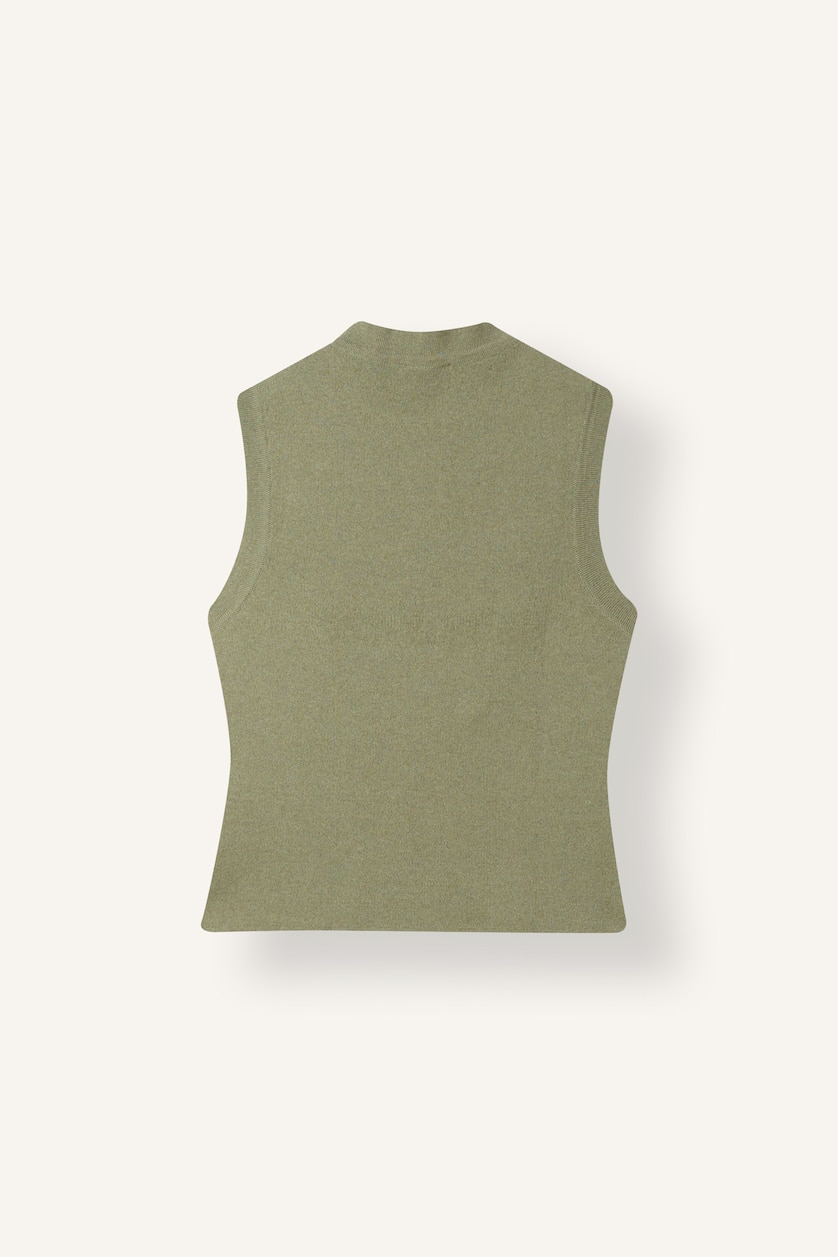 WOMAN Light Khaki Fitted Crop Sleeveless Light Khaki Napoleon Vest