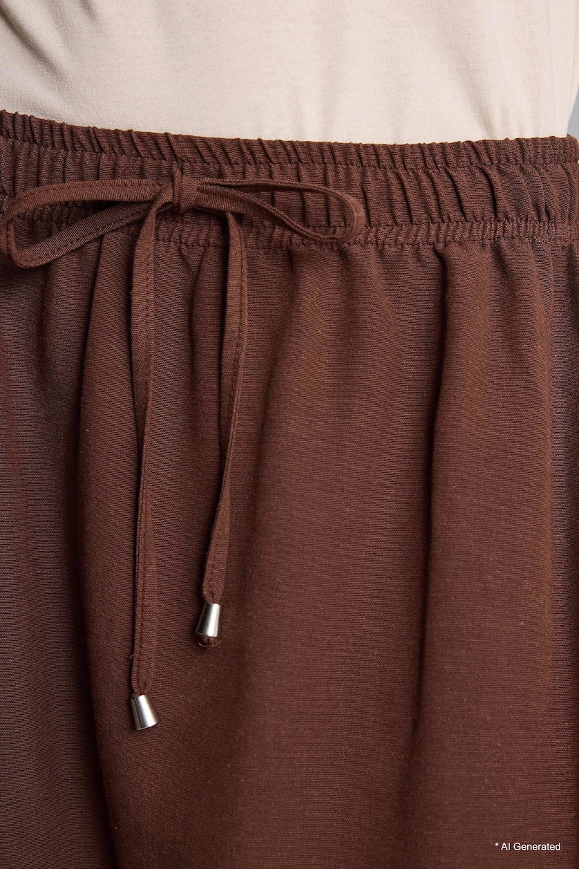 Women Brown A-Length Linen Long Maxi Skirt