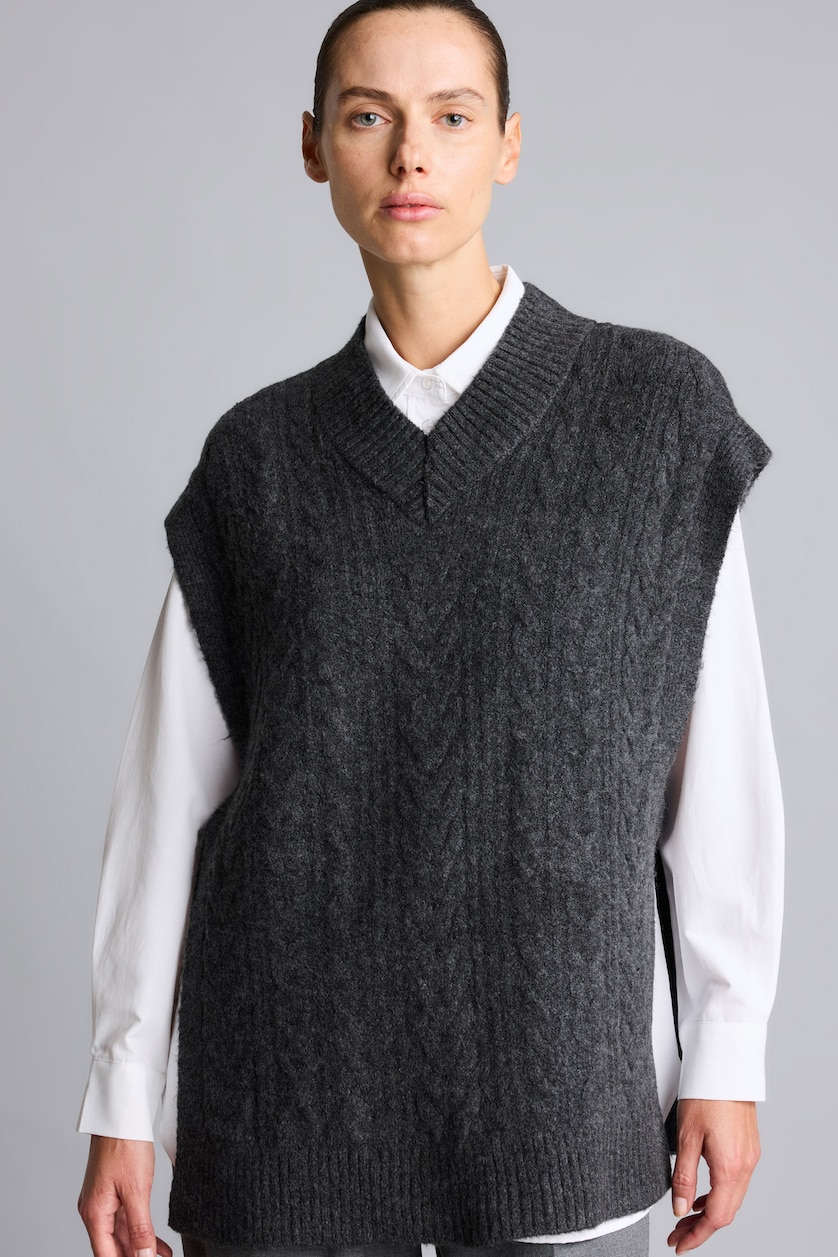WOMAN Anthracite Melange Relax Fit V-Neck Knit Vest