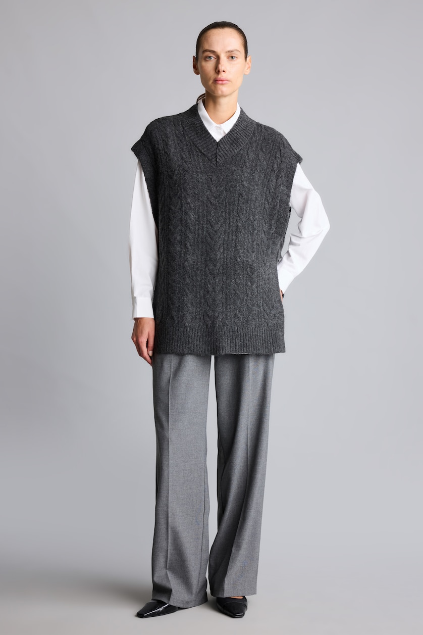WOMAN Anthracite Melange Relax Fit V-Neck Knit Vest