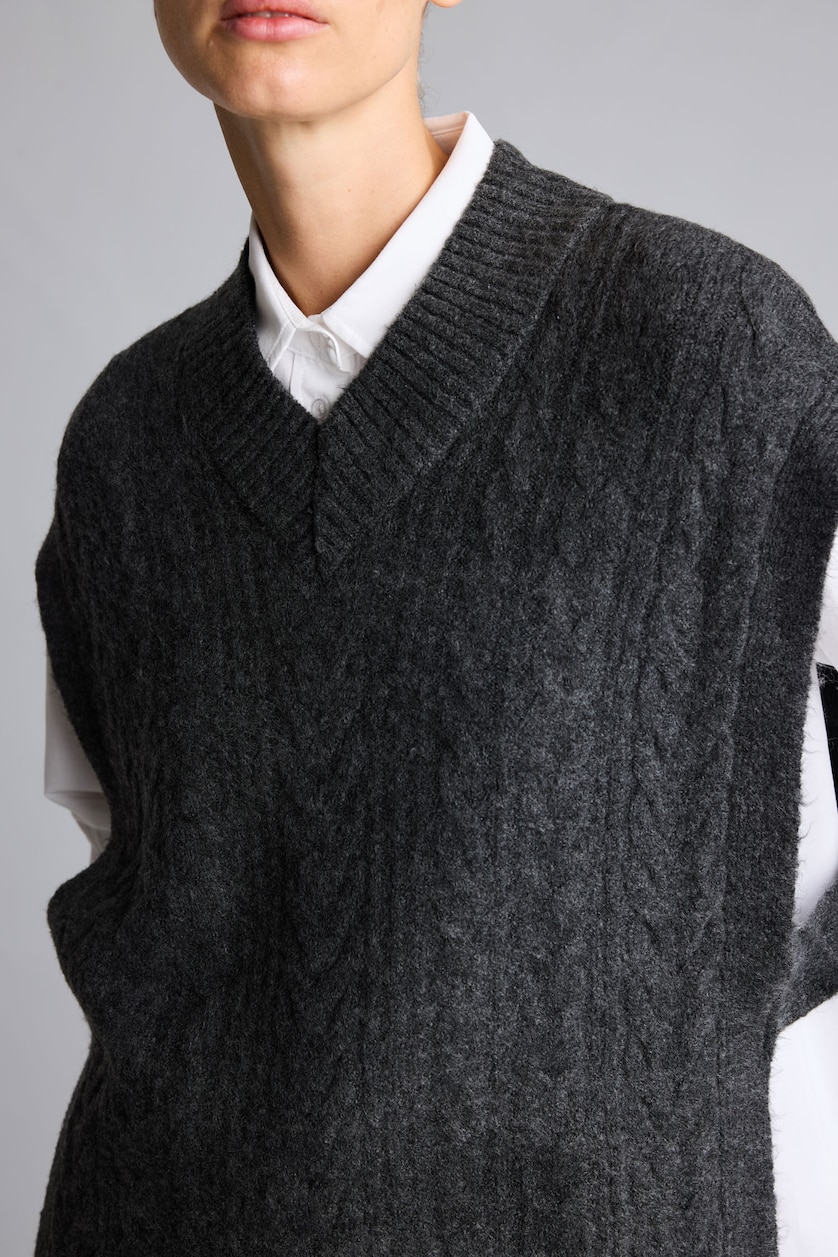 WOMAN Anthracite Melange Relax Fit V-Neck Knit Vest