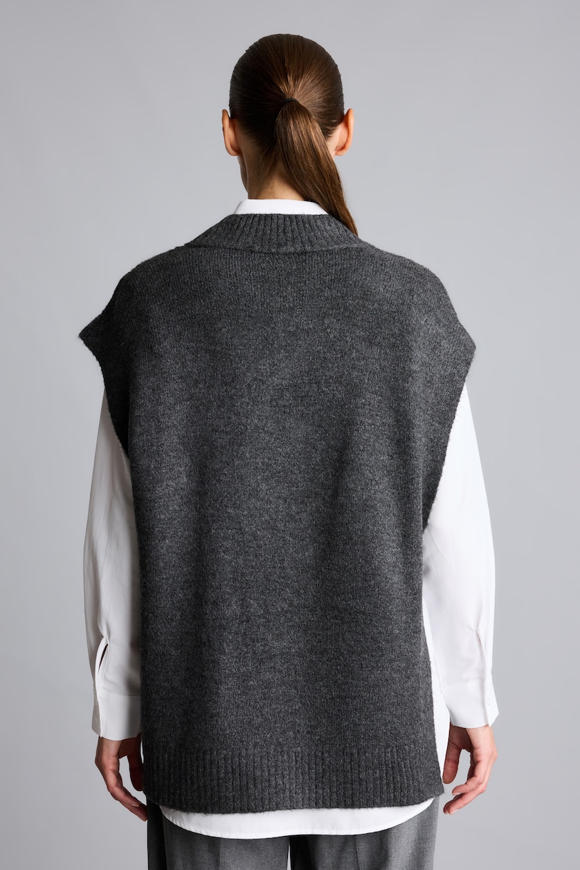 WOMAN Anthracite Melange Relax Fit V-Neck Knit Vest