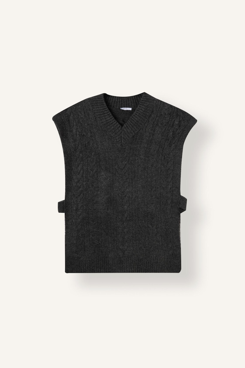 WOMAN Anthracite Melange Relax Fit V-Neck Knit Vest