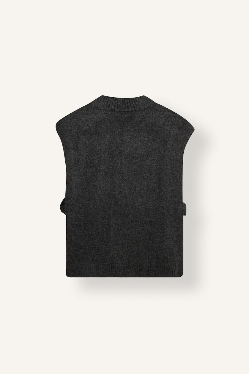 WOMAN Anthracite Melange Relax Fit V-Neck Knit Vest