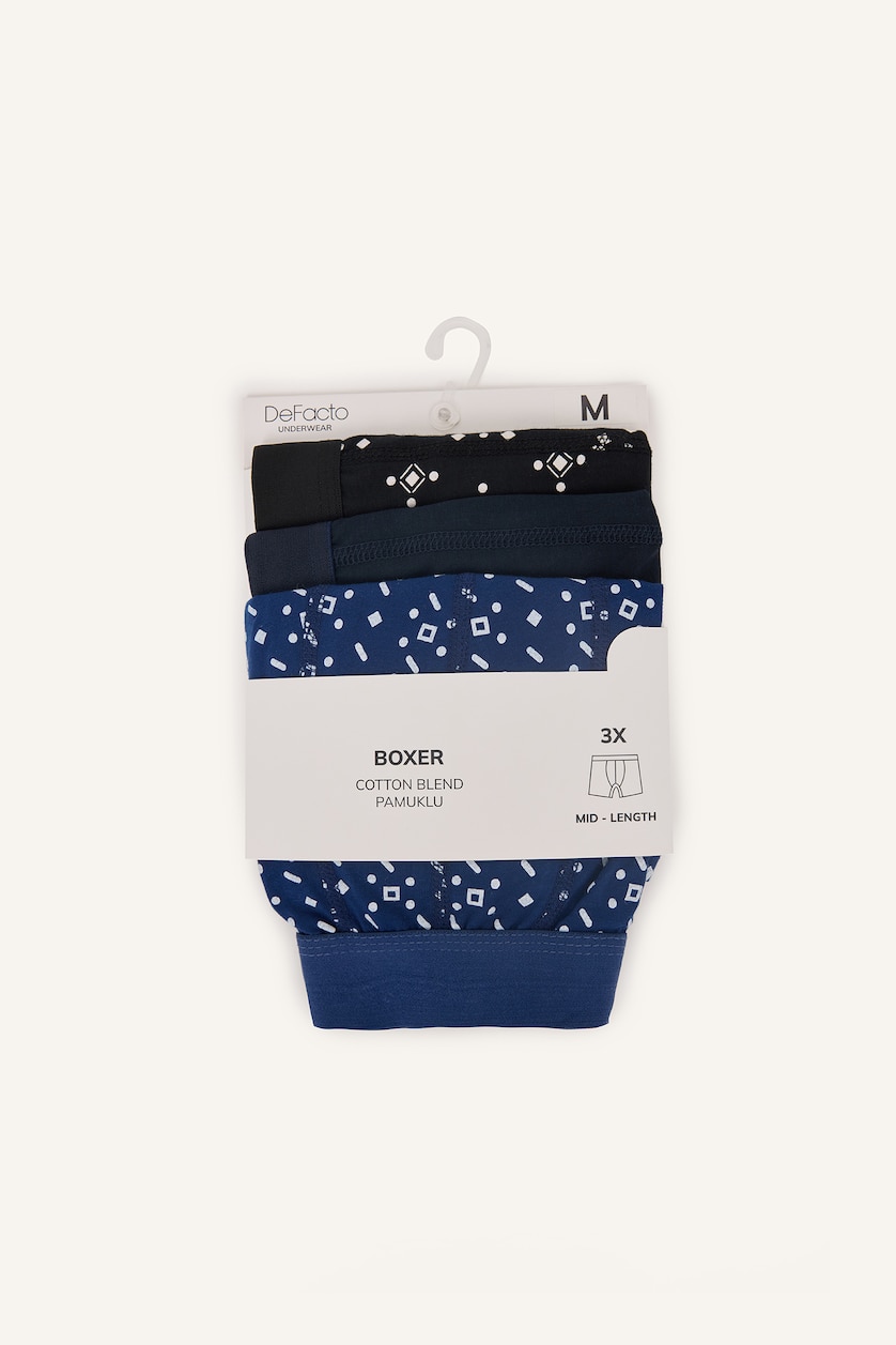 Erkek Lacivert Regular Fit Desenli 3'lü Boxer