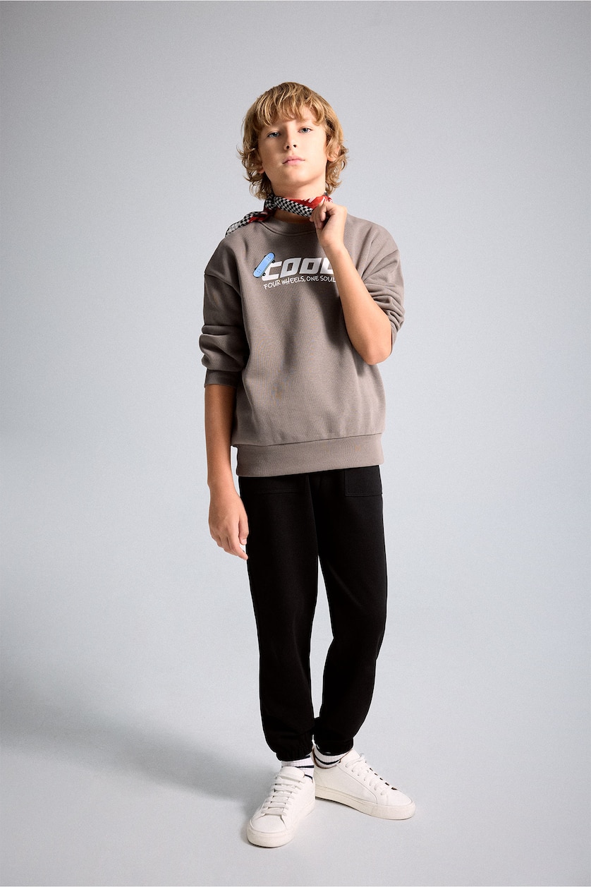 BOYS & TEENS Black Boy 100% Cotton Seam Detail Sweatpants