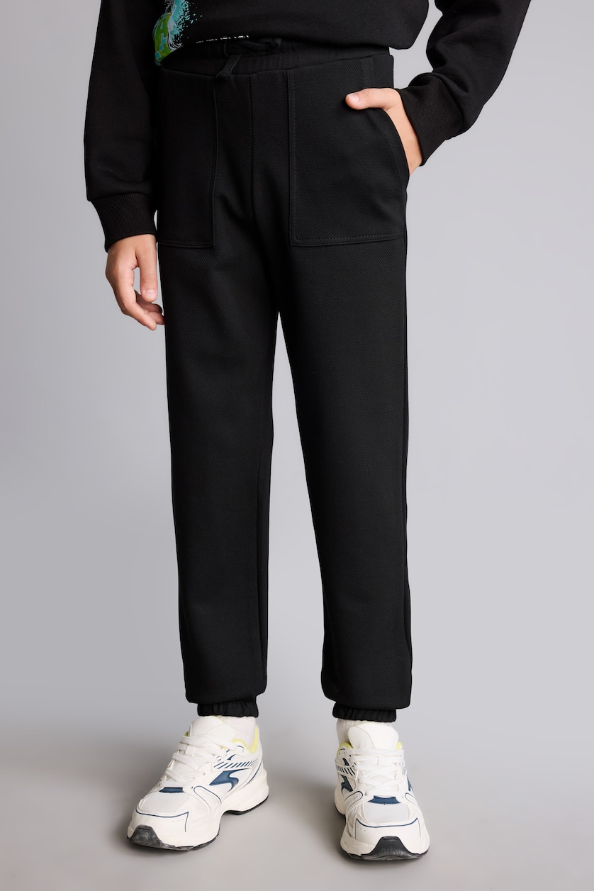 GARÇONS Noir Pantalon de survêtement en 100% coton avec poches pour garçon