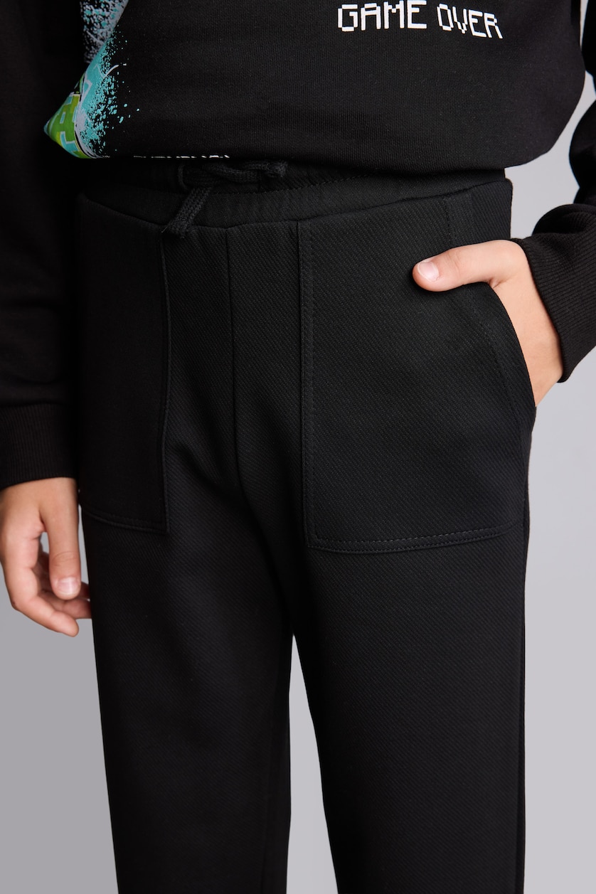 GARÇONS Noir Pantalon de survêtement en 100% coton avec poches pour garçon