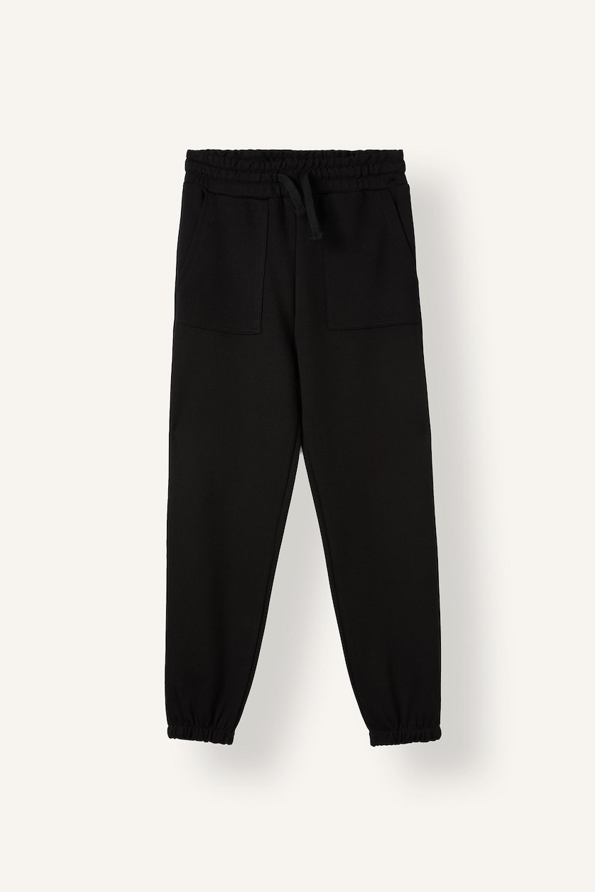GARÇONS Noir Pantalon de survêtement en 100% coton avec poches pour garçon