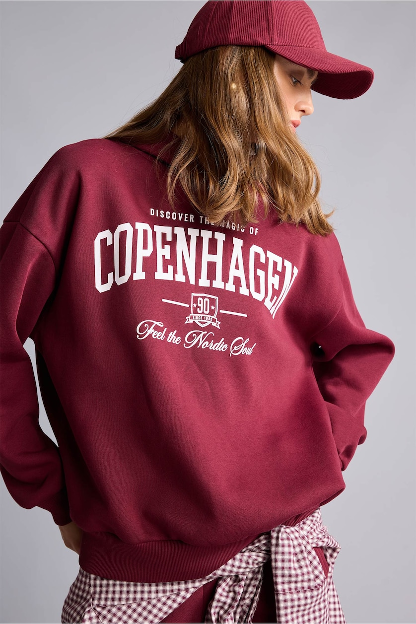 WOMAN Bordeaux Oversize Printed Heavyweight Hoodie
