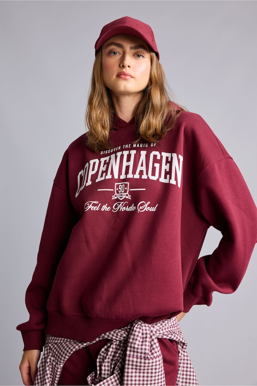WOMAN Bordeaux Oversize Printed Heavyweight Hoodie