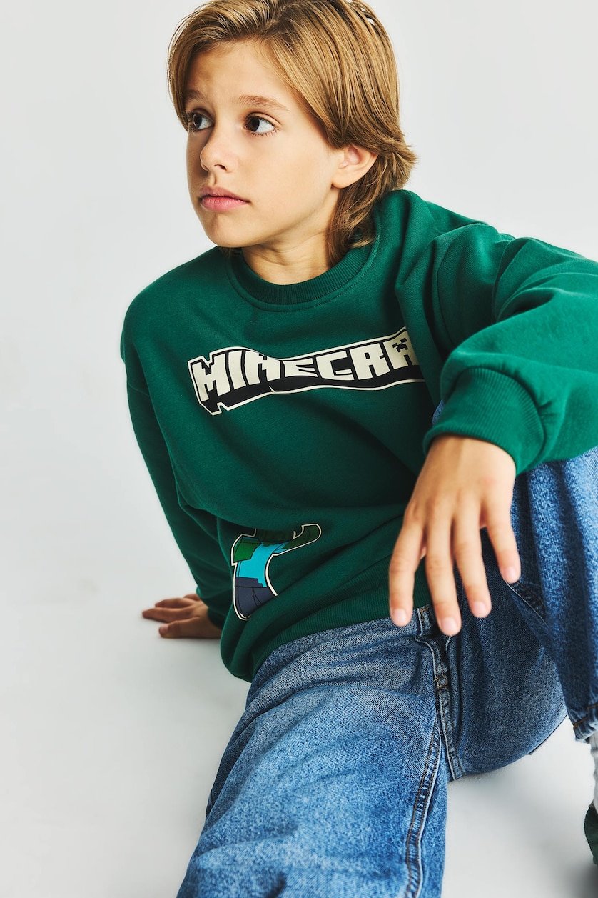 Boys & Teens Green سويت شيرت ولادي ببطانة ناعمة من ماينكرافت