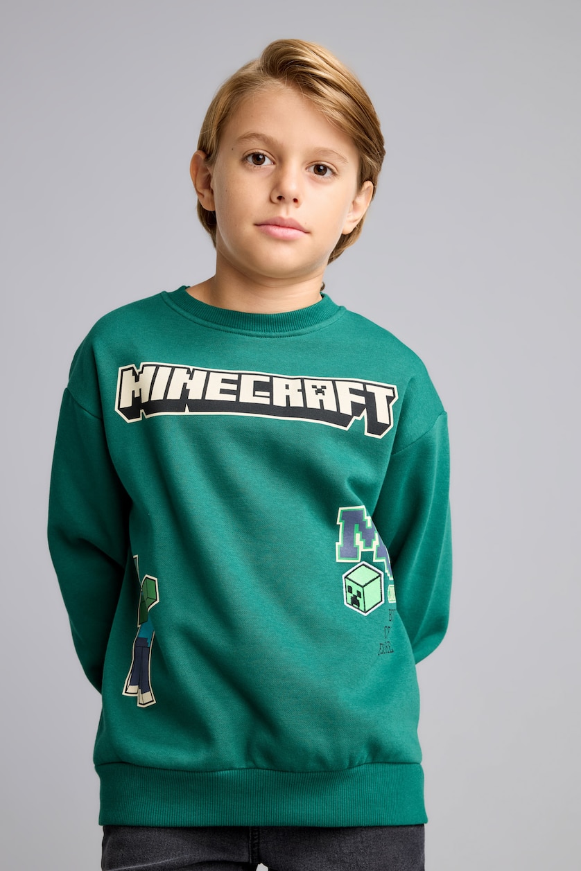 Boys & Teens Green سويت شيرت ولادي ببطانة ناعمة من ماينكرافت