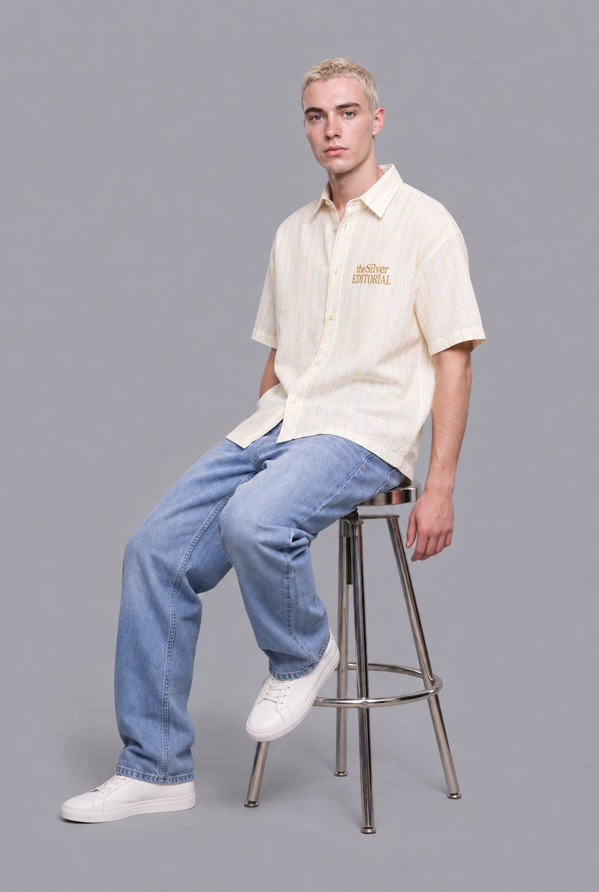 Men Yellow Boxy Fit Striped Wrinkle Yellow Shirt