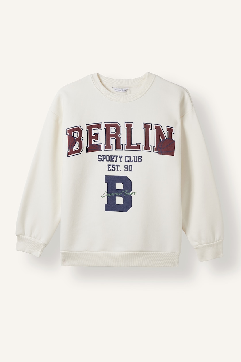 Erkek Çocuk - Genç Erkek Kum Overshirt Fit Baskılı Sweatshirt Erkek Çocuk