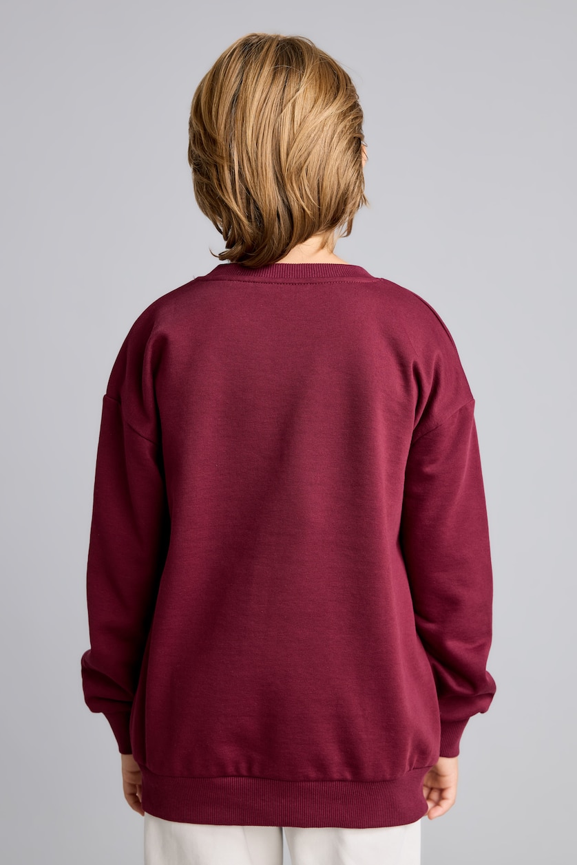 Boys & Teens Bordeaux سويت شيرت ولادي بياخة مستديرة ببطانة ناعمة