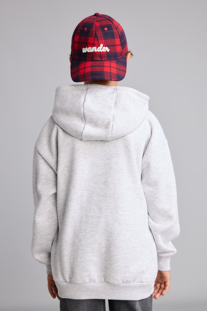BOYS & TEENS Light Grey Melange هودي اولادي ببطانة ناعمة اوفر سايز بطبعة