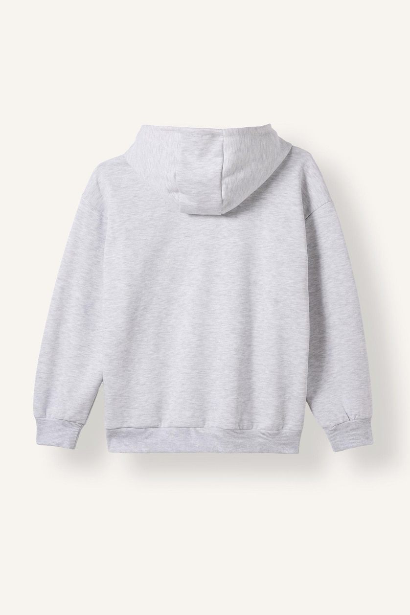 BOYS & TEENS Light Grey Melange هودي اولادي ببطانة ناعمة اوفر سايز بطبعة