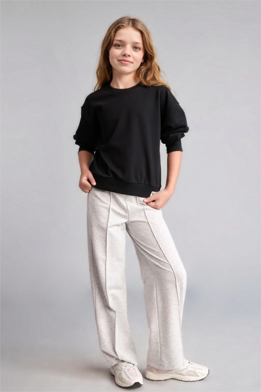 Young Girls - Teen Girls Light Grey Melange Wide Leg Trousers