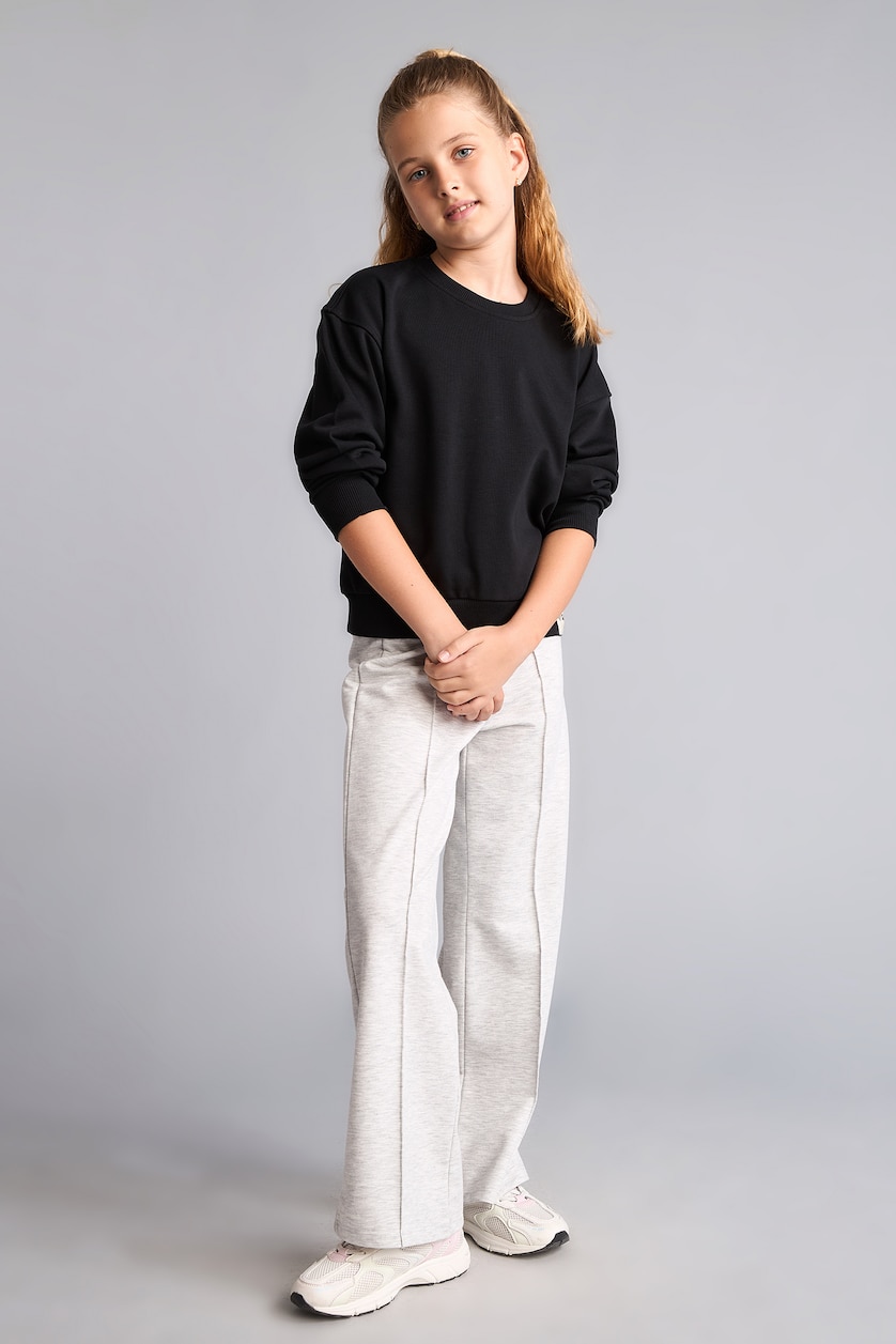 Young Girls - Teen Girls Light Grey Melange Girl Wide Leg Trousers