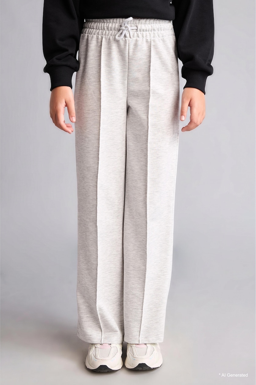 Девочки и подростки Светло-серый меланж Брюки Wide Leg