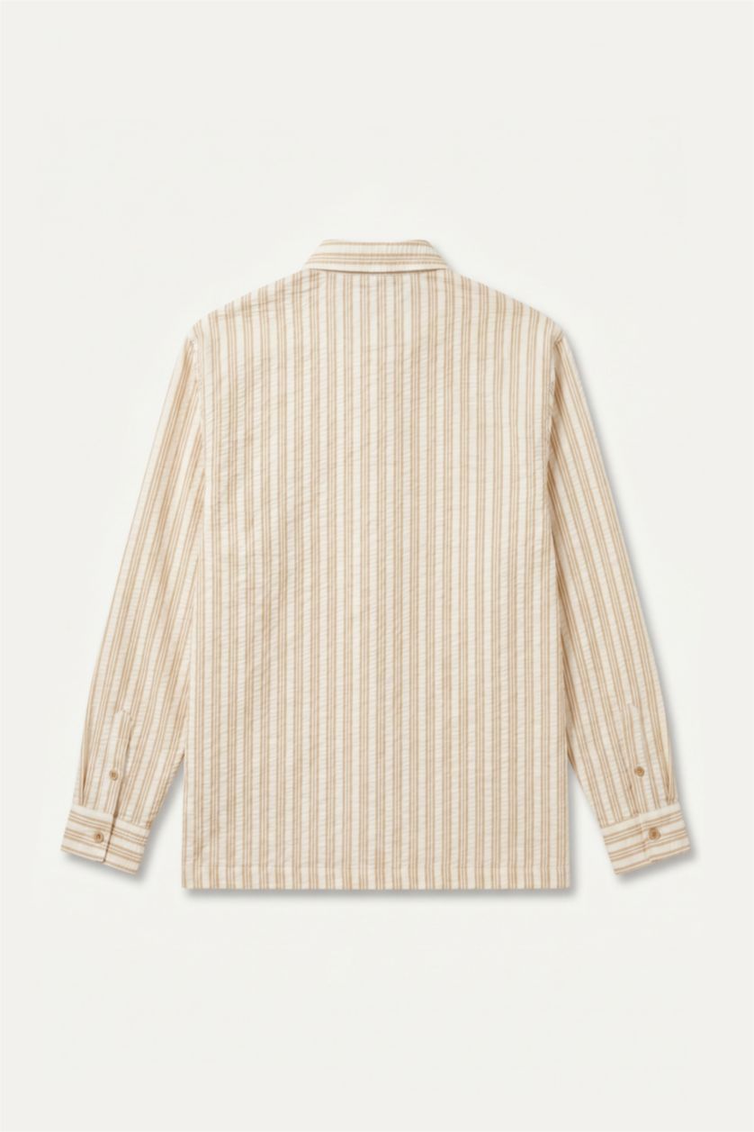 Men Beige Boxy Fit Crinkle Long Sleeve Shirt
