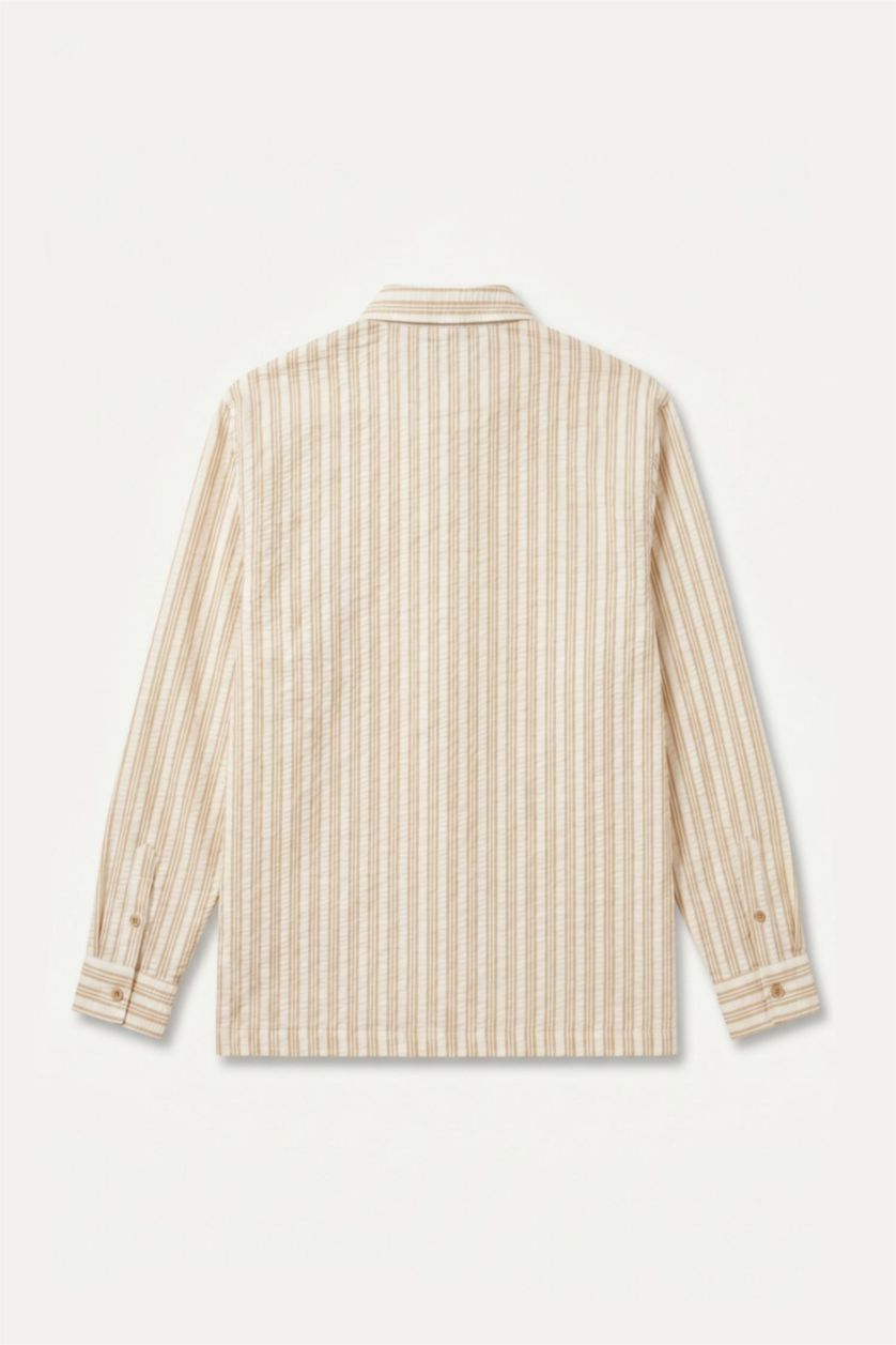 Men Beige Boxy Fit Crinkle Long Sleeve Shirt