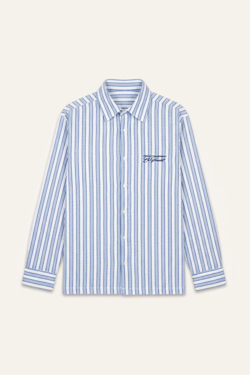 Men Indigo Boxy Fit Crinkle Long Sleeve Shirt