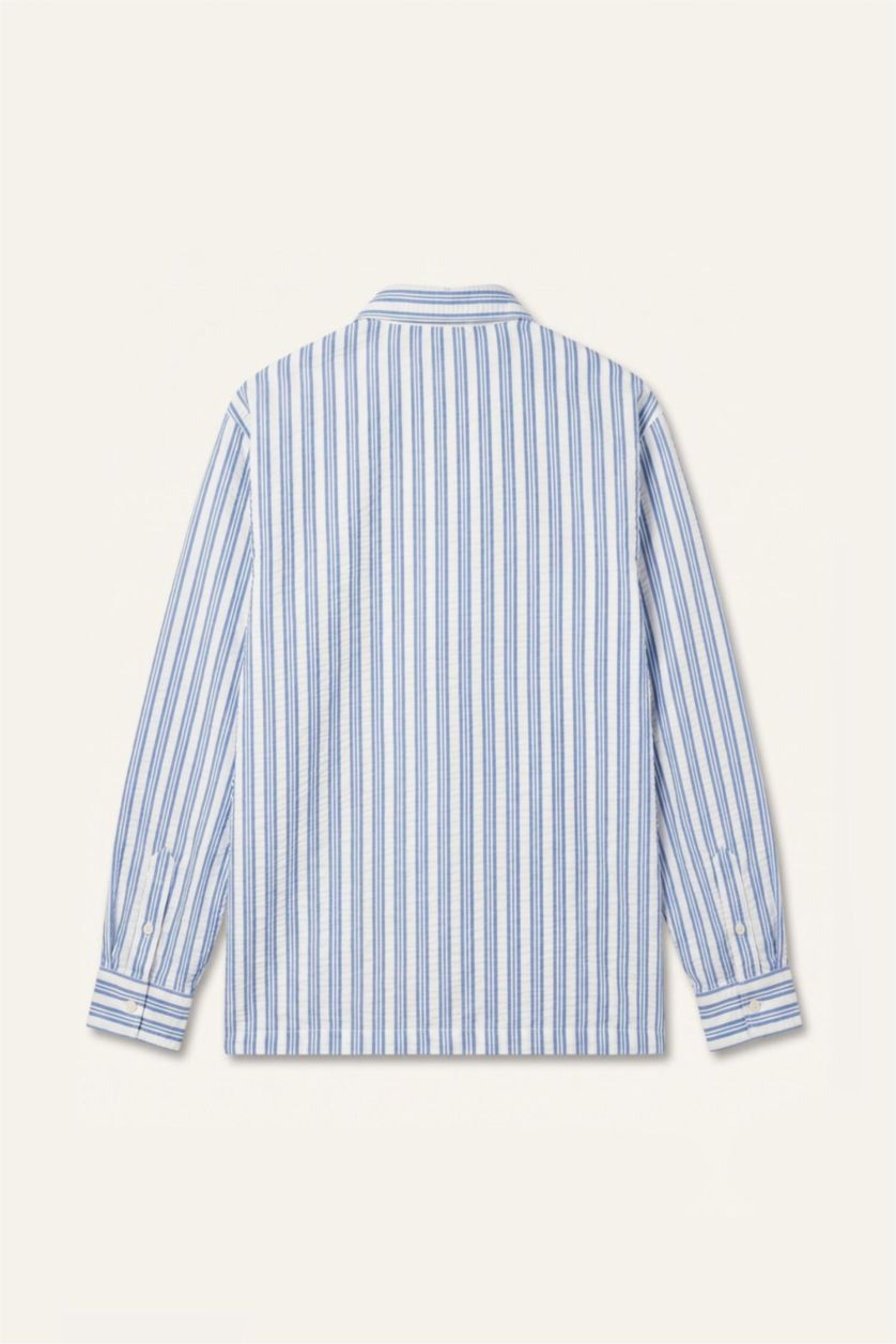 Men Indigo Boxy Fit Crinkle Long Sleeve Shirt