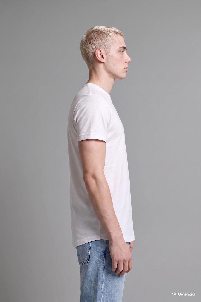 Erkek Beyaz Long Fıt Kısa Kollu Basic Tişört