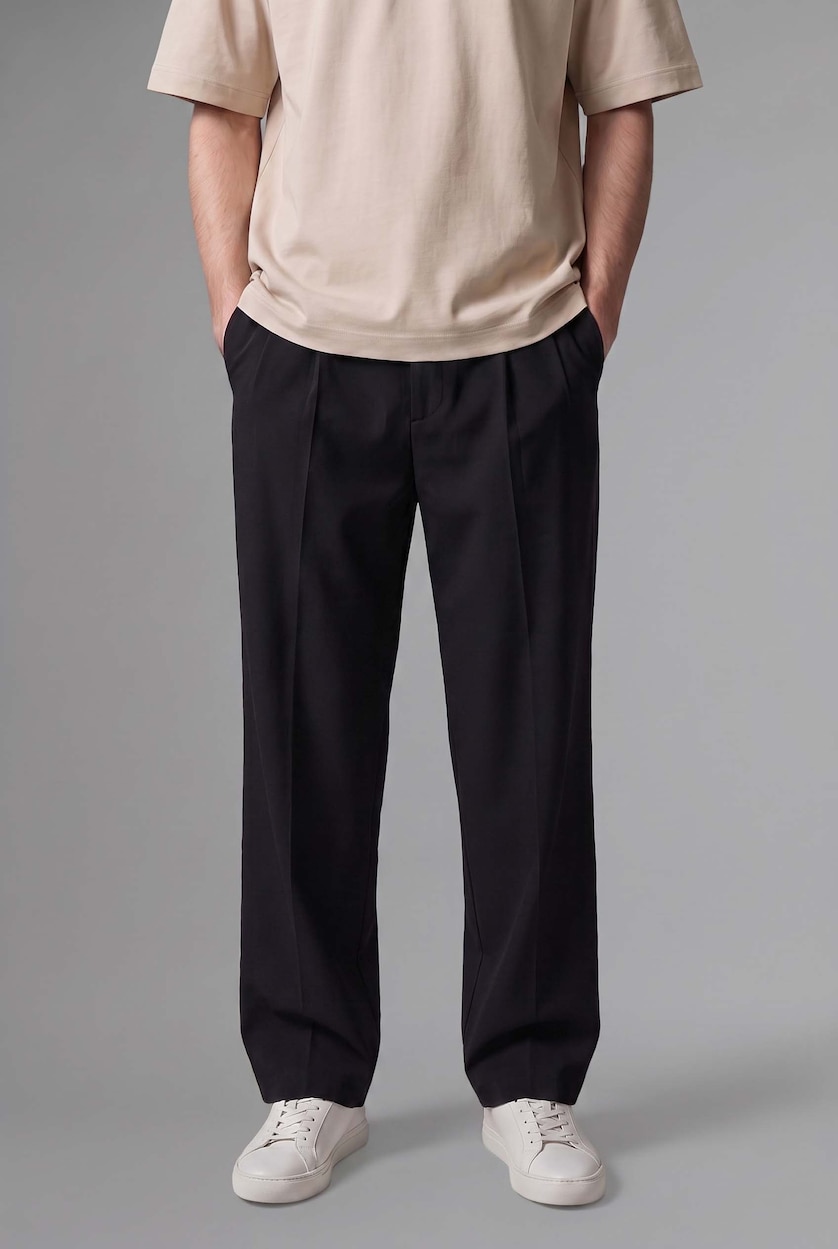 Erkek Siyah Kemerli Barrel Fit Pantolon
